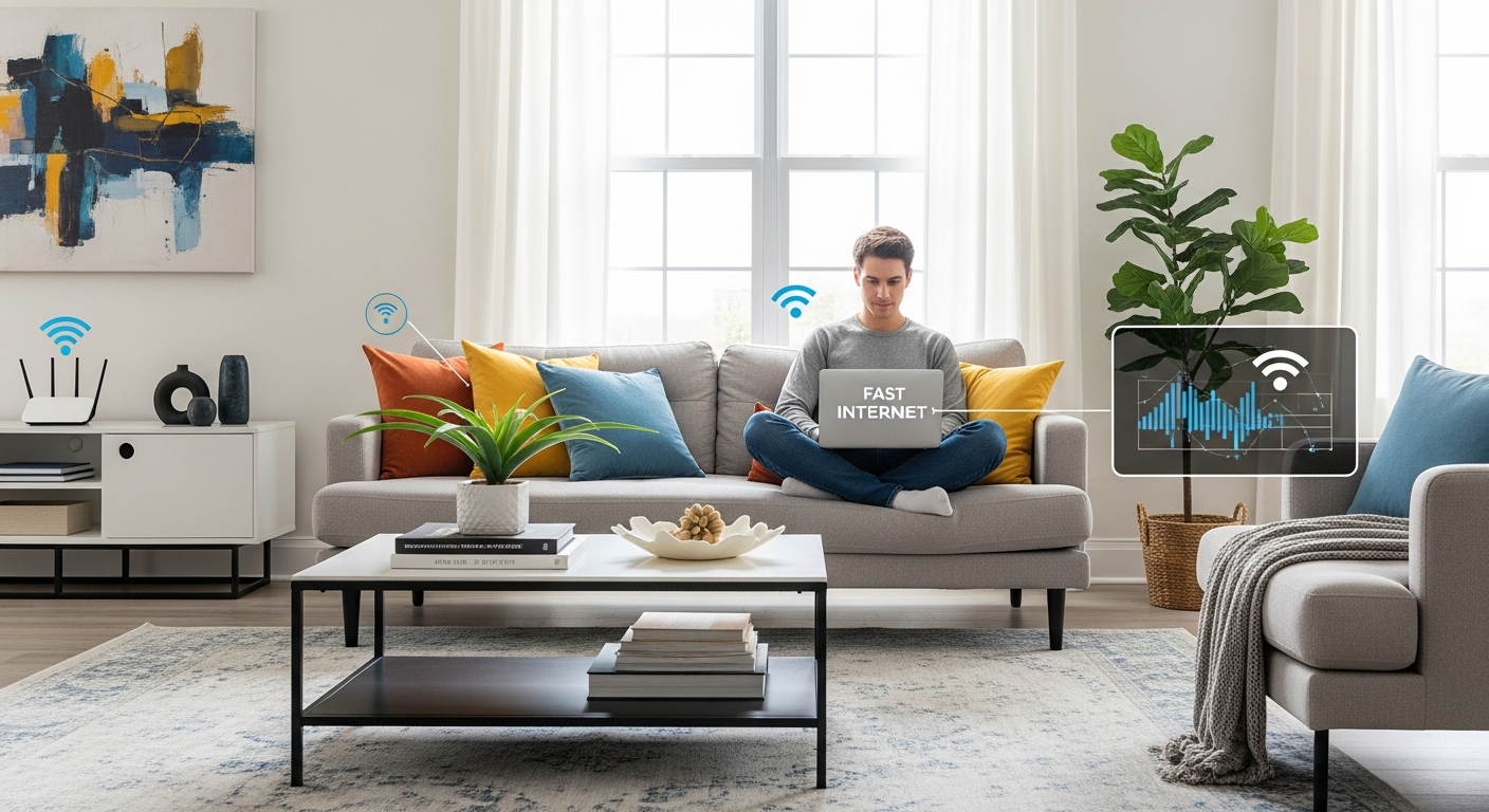 Person using fast internet at home